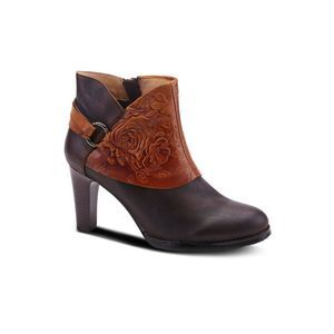 L ARTISTE Womens Brown Architectural Heel Lora Round Toe Leather Booties 35